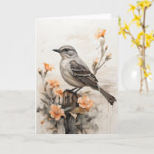 Carte Moqueur polyglotte se reposant parmi les fleurs à (Fleur jaune)