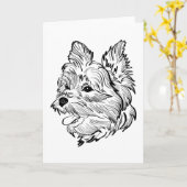 Carte Morkie Chien Line Art (Fleur jaune)