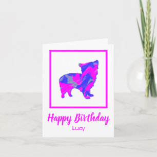 Carte Morkie rose et bleu Silhouette Chien drôle Anniver