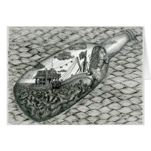 Carte morte d'oeil avec Vannak dans une bouteille