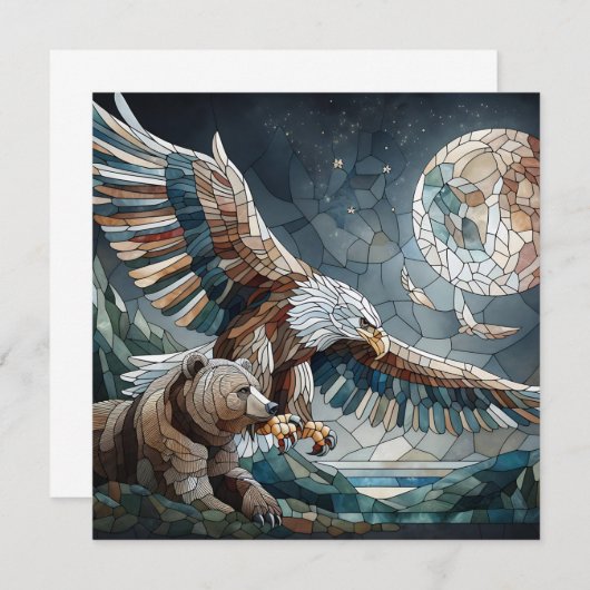 Carte Mosaic Ai Art | Ours Brown et Pleine lune d'aigle (Devant / Derrière)
