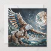 Carte Mosaic Ai Art | Ours Brown et Pleine lune d'aigle (Devant)