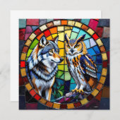 Carte Mosaic Wolf et Owl Art vibrant (Devant / Derrière)