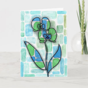 Carte Mosaïque florale de orchidée aquarelle abstraite C