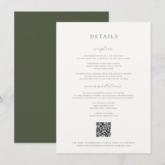 Carte Moss Green Mariage Détails (Devant / Derrière)