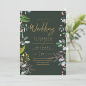 Carte Moss Green Rose Gold Wedding Invite (Debout devant)