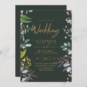 Carte Moss Green Rose Gold Wedding Invite