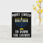 Carte Most Likely To Burn The Latkes Hanukkah Group Matc (Fleur jaune)