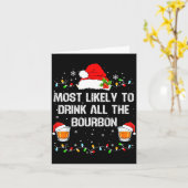 Carte Most Likely To Drink All The Bourbon Funny Christm (Fleur jaune)