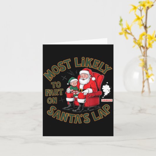 Carte Most Likely To Fart On Santa's Lap Elf Christmas B (Fleur jaune)