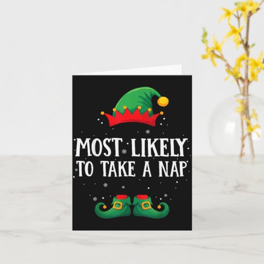 Carte Most Likely To Take A Nap Matching Christmas Elf (Fleur jaune)