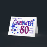 Carte Mot d'Art avec Stars pour le 80e anniversair<br><div class="desc">Montrez à votre grand-père ce qu'il veut dire pour vous avec cette carte de 80e anniversaire "étoilée" ! La couverture de l'accueil dit : "A un grand-père très spécial 80 ans jeune aujourd'hui !" et le mot, grand-père et le nombre '80' sont énormes et remplis de motifs coordonnés dans les...</div>
