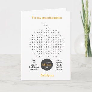 Carte Mot de citrouille Kid Recherche Halloween heureux