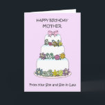 Carte Mother Happy Birthday from Son and Son dans la loi<br><div class="desc">A stylish birthday cake,  set against a pastel mauve coloured background the words 'Happy Birthday Mother from your Son and Son in Law' accompany the image.</div>