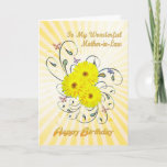 Carte Mother-in-law, birthday with yellow flowers<br><div class="desc">Une magnifique carte d'anniversaire avec des fleurs jaunes de marguerite sur un arrière - plan tourbillonnant.</div>