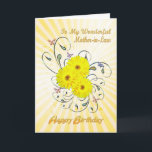 Carte Mother-in-law, birthday with yellow flowers<br><div class="desc">Une magnifique carte d'anniversaire avec des fleurs jaunes de marguerite sur un arrière - plan tourbillonnant.</div>