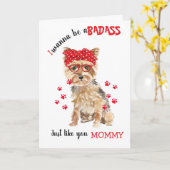 Carte Mother's Day Badass from Yorkshire Terrier Dog (Fleur jaune)