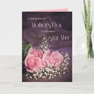 Carte Mother's day card for foster mama with pink roses