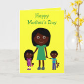 Carte Mothers Day Cute Ethnic Cartoon Characters (Fleur jaune)