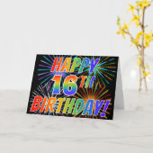 Carte Motif arc-en-ciel "HEUREUX 16E ANNIVERSAIRE !" + F (Fleur jaune)