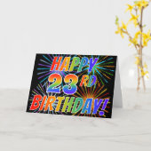 Carte Motif arc-en-ciel "HEUREUX 23E ANNIVERSAIRE !" + F (Fleur jaune)