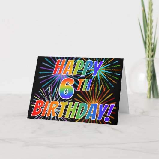 Carte Motif arc-en-ciel "HEUREUX 6E ANNIVERSAIRE !" + Fe (Devant)