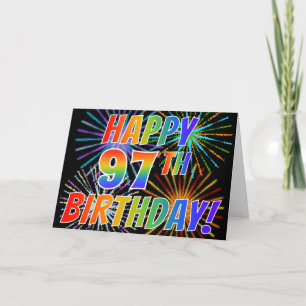 Carte Motif arc-en-ciel "HEUREUX 97ÈME ANNIVERSAIRE !" +