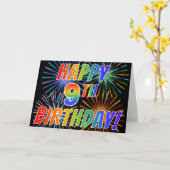 Carte Motif arc-en-ciel "HEUREUX 9E ANNIVERSAIRE !" + Fe (Fleur jaune)