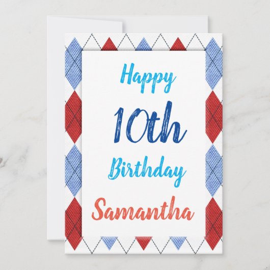 Carte Motif Argyle en rouge et bleu (Devant)