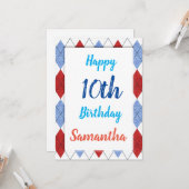 Carte Motif Argyle en rouge et bleu (Devant/Arrière en situation)