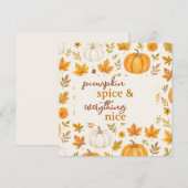 Carte Motif Citrouille mignon | Thanksgiving (Devant / Derrière)