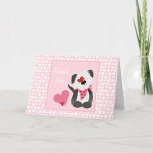 Carte Motif Cœur Chien Merci Rose Blanc