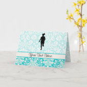 Carte Motif Damas ; Fille en cours (Fleur jaune)