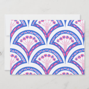 Carte motif damassé floral bleu