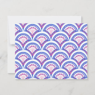 Carte motif damassé floral bleu