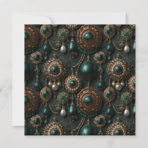 Carte Motif de bijoux de luxe vintage émeraude et perle