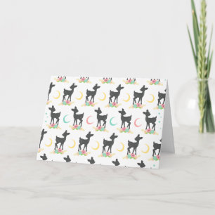Carte Motif de cerfs, Cerf de bébé, Boho, Fleurs, Lune