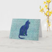 Carte Motif de chat sur Motif en Blue Art Note Card 1 (Fleur jaune)
