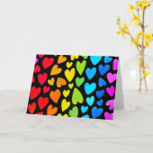 Carte Motif de cœurs à l'aquarelle arc-en-ciel (Fleur jaune)