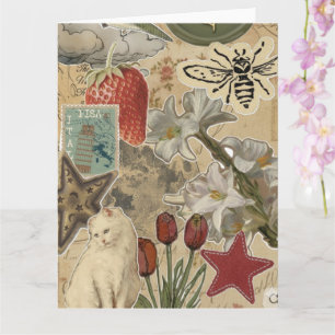 Carte Motif de collage floral de chat – Conception artis