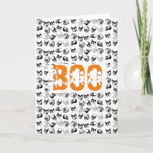 Carte Motif de crâne effrayant Boo orange pour Halloween (Devant)