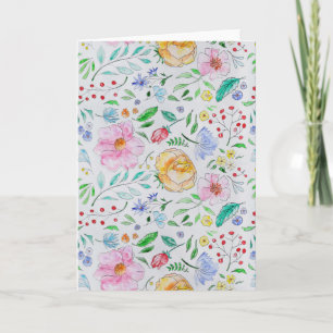 Carte Motif de fleurs et de bourgeons à l'aquarelle légè