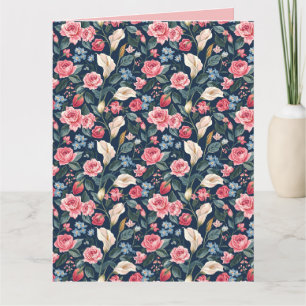 Carte Motif de jardin floral bleu marine romantique