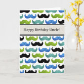 Carte Motif de la Moustache bleue - Joyeux oncle d'anniv (Fleur jaune)
