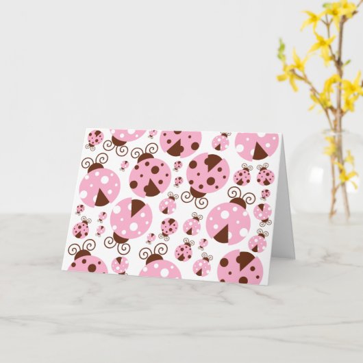 Carte Motif De Ladybugs, Mignons Ladybugs, Pink Ladybugs (Fleur jaune)