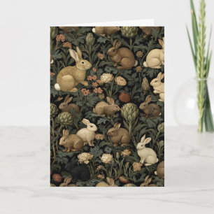 Carte Motif de lapin de forêt vintage foncé botanique