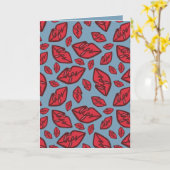 Carte Motif de lèvres drôles mignonnes sur fond bleu (Fleur jaune)