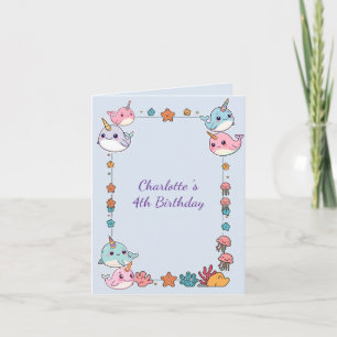 Carte Motif de narval mignon aquarelle sous la mer
