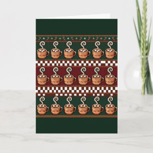 Carte Motif de Noël au cacao chaud en pixel art