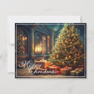 Carte Motif de Noël avec des cadeaux sous l'arbre de Noë